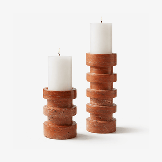 Terrace Stone Candle Holder-Neutral Decor