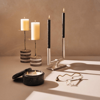 Strata Rise Marble Candle Holder-Neutral Decor