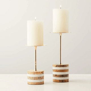 Strata Rise Marble Candle Holder-Neutral Decor