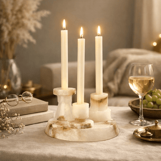 Lithia Tier Marble Candle Holder-Neutral Decor