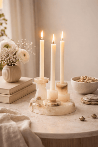 Lithia Tier Marble Candle Holder-Neutral Decor