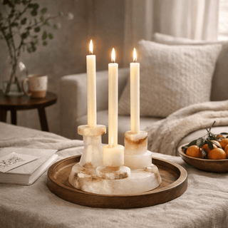 Lithia Tier Marble Candle Holder-Neutral Decor