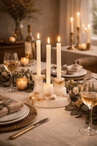 Lithia Tier Marble Candle Holder-Neutral Decor