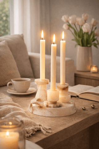 Lithia Tier Marble Candle Holder-Neutral Decor