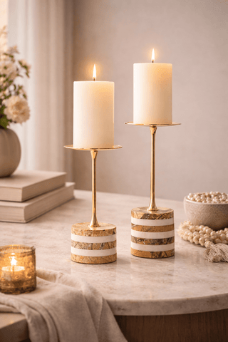 Strata Rise Marble Candle Holder-Neutral Decor