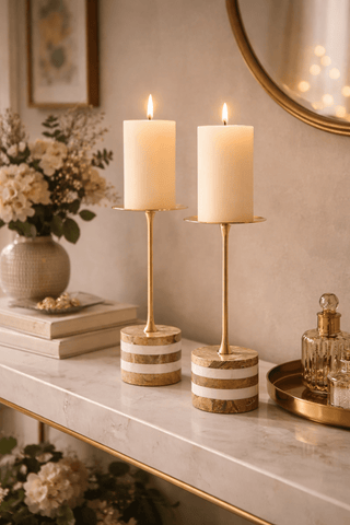 Strata Rise Marble Candle Holder-Neutral Decor