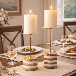 Strata Rise Marble Candle Holder-Neutral Decor