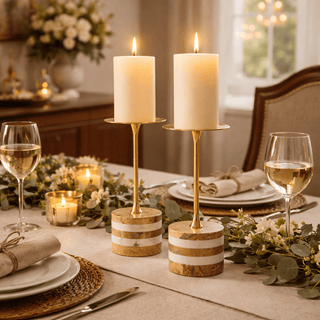 Strata Rise Marble Candle Holder-Neutral Decor