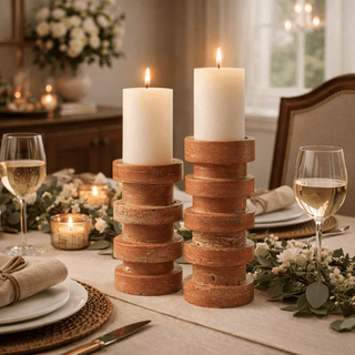 Terrace Stone Candle Holder-Neutral Decor