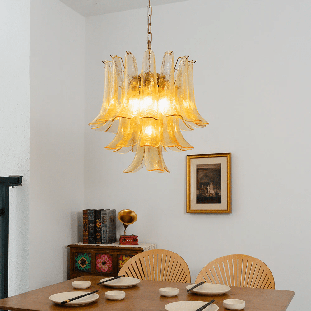 Amber Cascade Glass Chandelier-Neutral Decor