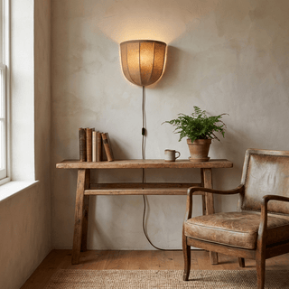 Sienna Linen Plug-in Wall Sconce-Neutral Decor