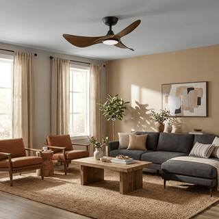 Ventilateur de plafond Finn en bois sculpté avec lumière