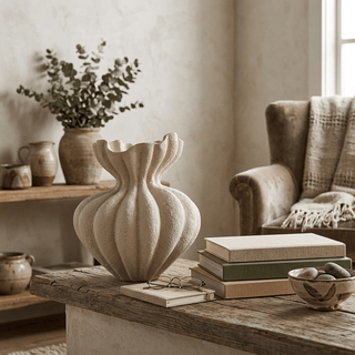 Fluted Bloom Ceramic Vase-Neutral Decor