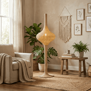Onion Rattan Floor Lamp-Neutral Decor