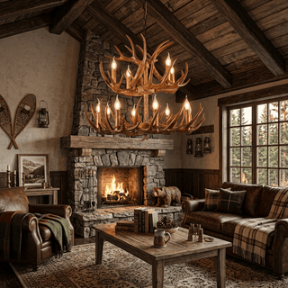 Rustic Antler Lodge Chandelier-Neutral Decor