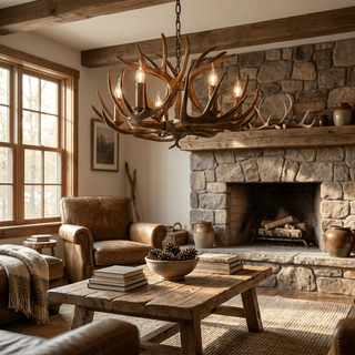 Rustic Antler Lodge Chandelier-Neutral Decor