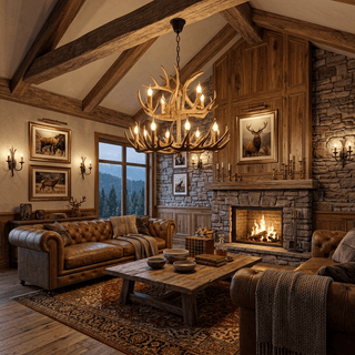 Rustic Antler Lodge Chandelier-Neutral Decor