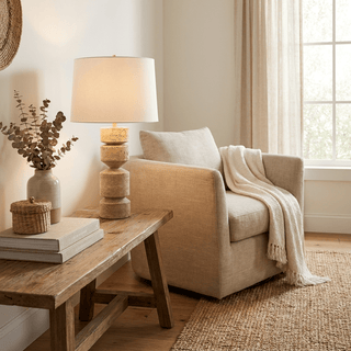 Geometric Travertine Table Lamp-Neutral Decor