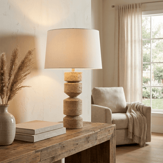 Geometric Travertine Table Lamp-Neutral Decor