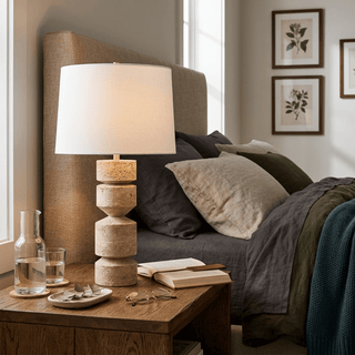 Geometric Travertine Table Lamp-Neutral Decor