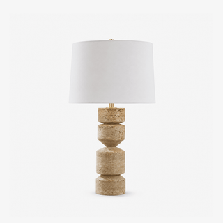 Geometric Travertine Table Lamp-Neutral Decor