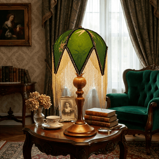 Victorian Fringe Table Lamp-Neutral Decor