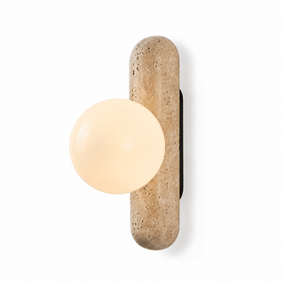 Travertine Column Globe Wall Sconce-Neutral Decor