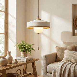 Woven Drum Globe Pendant Lamp-Neutral Decor