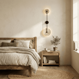 Dual Disc Travertine Wall Sconce-Neutral Decor