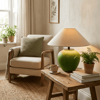 Prasina Green Ceramic Table Lamp-Neutral Decor