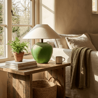 Prasina Green Ceramic Table Lamp-Neutral Decor