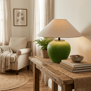 Prasina Green Ceramic Table Lamp-Neutral Decor