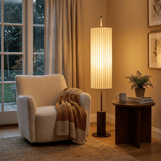Pleated Cylinder Floor Lamp-Neutral Decor