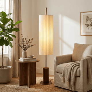 Pleated Cylinder Floor Lamp-Neutral Decor