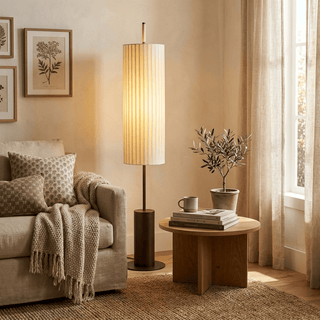 Pleated Cylinder Floor Lamp-Neutral Decor