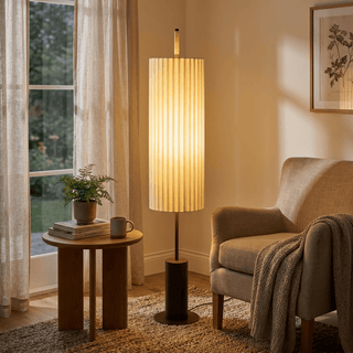 Pleated Cylinder Floor Lamp-Neutral Decor