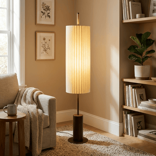 Pleated Cylinder Floor Lamp-Neutral Decor
