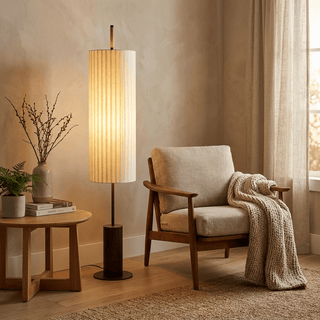 Pleated Cylinder Floor Lamp-Neutral Decor