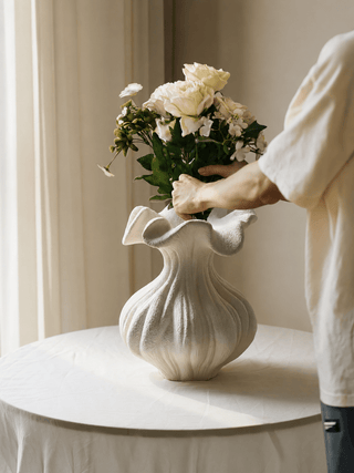 Sculptural Sand Texture Ivory Vase-Neutral Decor