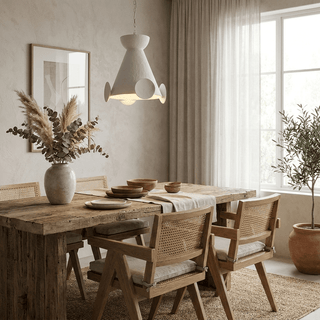 Sculptural Plaster Cone Pendant Lamp-Neutral Decor