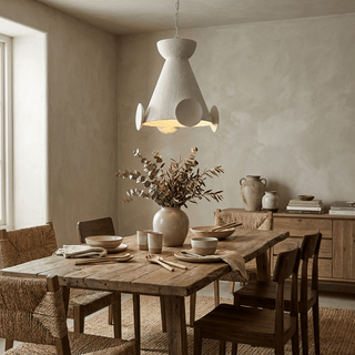 Sculptural Plaster Cone Pendant Lamp-Neutral Decor