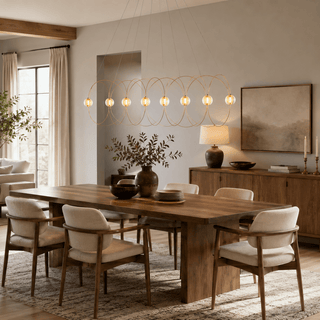 Amber Glass Orb Loop Chandelier-Neutral Decor