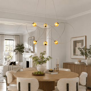 Amber Glass Orb Loop Chandelier-Neutral Decor