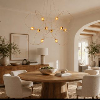 Amber Glass Orb Loop Chandelier-Neutral Decor