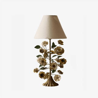 Sculpted Metal Floral Table Lamp-Neutral Decor