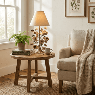 Sculpted Metal Floral Table Lamp-Neutral Decor