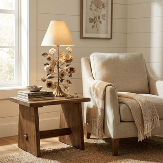 Sculpted Metal Floral Table Lamp-Neutral Decor