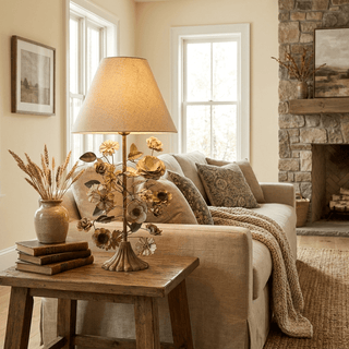 Sculpted Metal Floral Table Lamp-Neutral Decor
