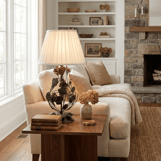 Rosaspina Wrought Iron Rose Table Lamp-Neutral Decor