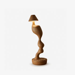 Carved Wood Cordless Table Lamp-Neutral Decor